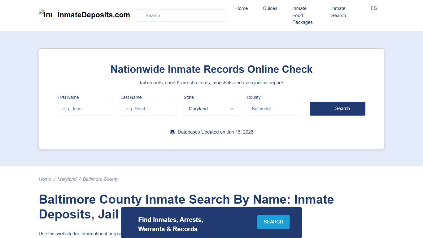 Baltimore County, MD Inmate Lookup, Inmate Deposits, Jail Info