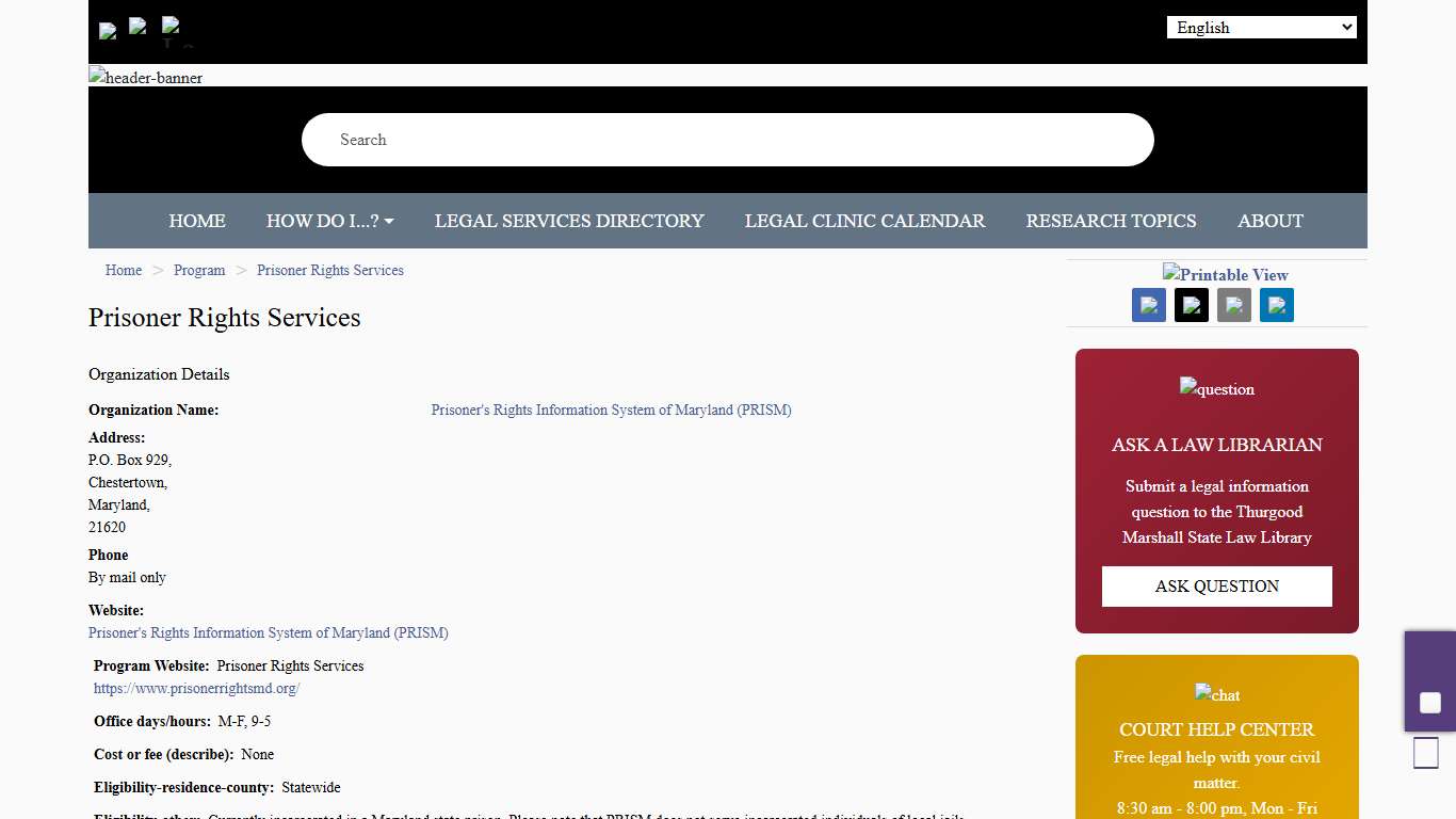 Prisoner Rights Services | The Maryland People's Law Library